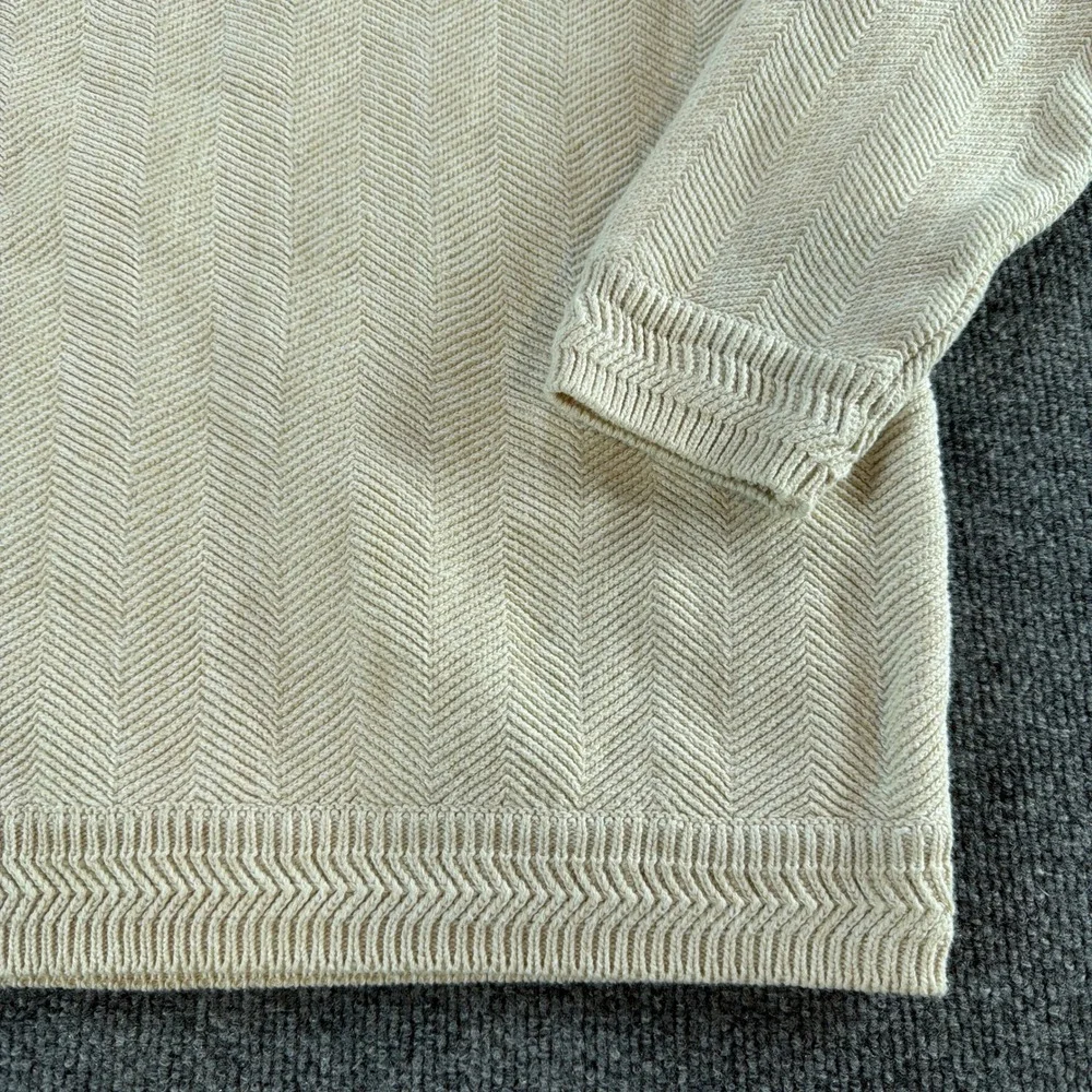 Chaps Ralph Lauren Mens Medium Cream Chevron Knit Crewneck Cotton Sweater Chunky